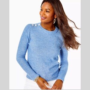 NWT Lilly Pulitzer Morgen Sequin Sweater Boca Blue Metallic XL
